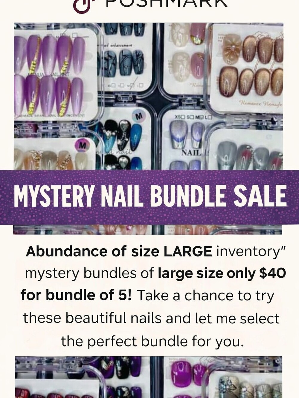💜 Mystery Press-on Nail Bundle LARGE Size Only-Bundle of 5 for just $40